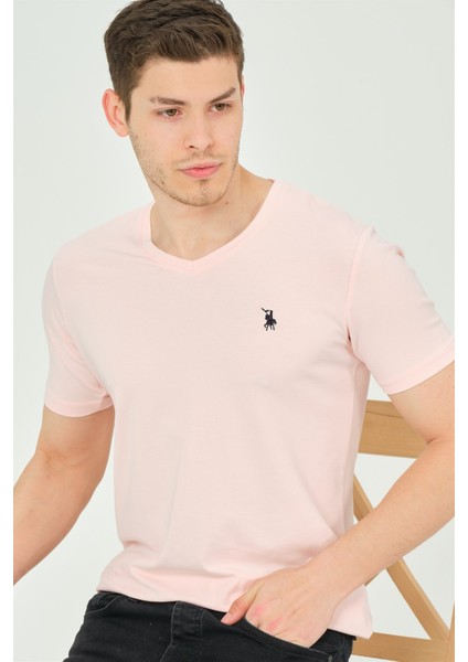T8568 Dewberry V Yaka Erkek T-Shirt-Pembe