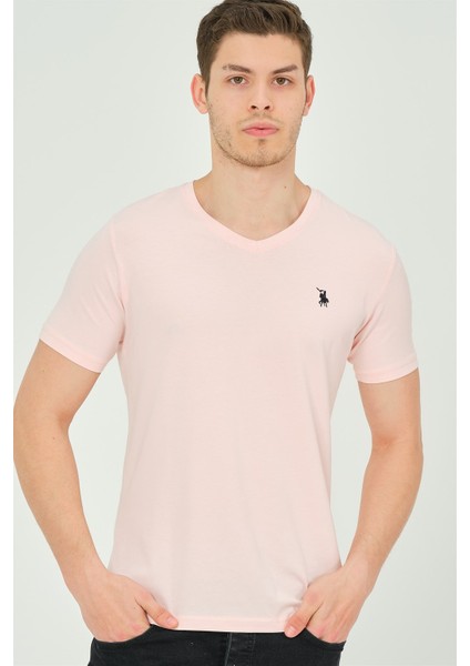 T8568 Dewberry V Yaka Erkek T-Shirt-Pembe modelleri