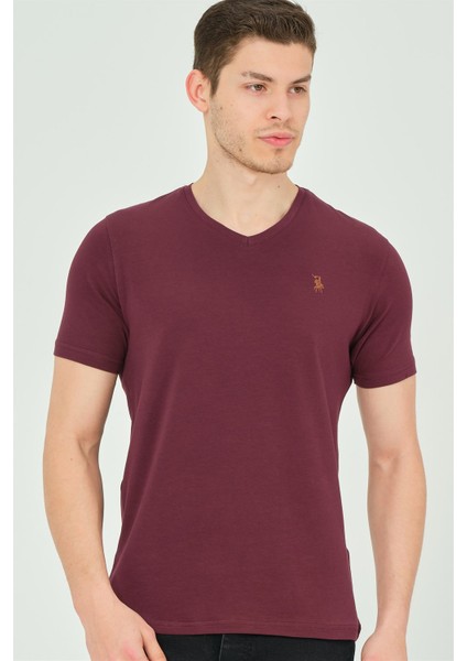 T8568 Dewberry V Yaka Erkek T-Shirt-Mor modelleri
