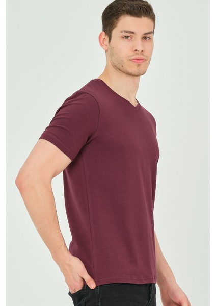 T8568 Dewberry V Yaka Erkek T-Shirt-Mor indirimleri
