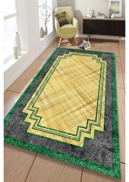 Esta Sarı-Yeşil Jüt Desenli Halı (Makinada Yıkanabilir Kaymaz Dot Taban) - ES1271