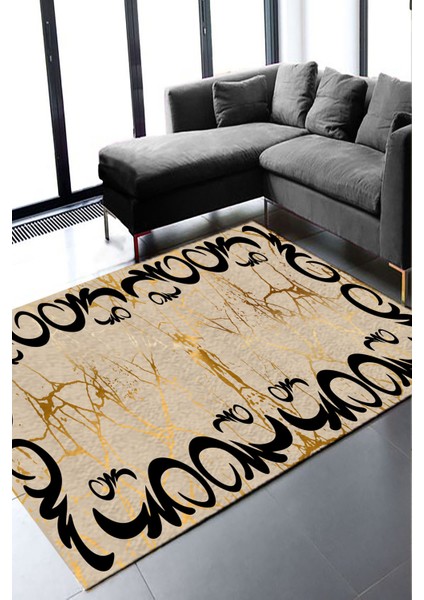 Esta Siyah Motifli Gold Halı (Makinada Yıkanabilir) - ES514