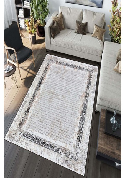 Esta Şerit Detaylı Eskitme Halı (Makinada Yıkanabilir Kaymaz Dot Taban) - ES1323