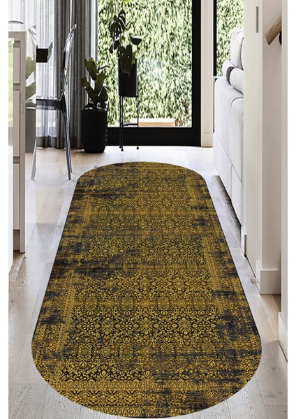 Esta Vintage Sarı Oval Halı (Makinada Yıkanabilir Kaymaz Dod Taban) - ES641
