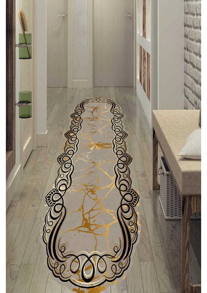 Esta Siyah-Gold Detaylı Lazer Kesim Halı (Makinada Yıkanabilir Kaymaz Dot Taban) - Es1163