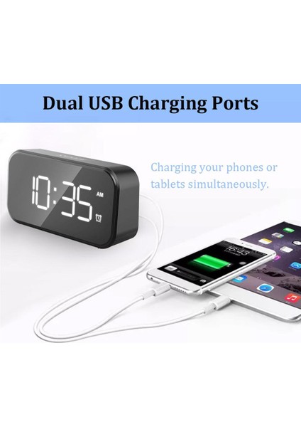 Dijital Çalar Saat 5 Inç LED Ekran USB Portu Büyük Basamaklı Ekran Beyaz (Yurt Dışından)