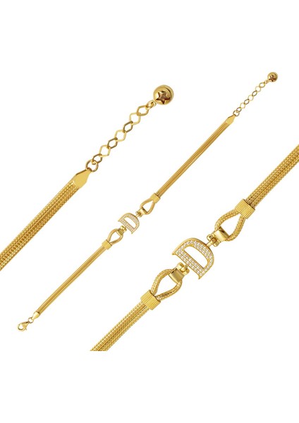 D Harfi Örgü Zincir Altın Bileklik