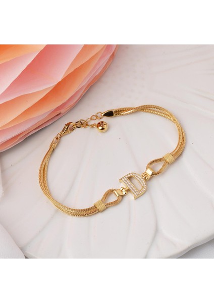 D Harfi Örgü Zincir Altın Bileklik modelleri