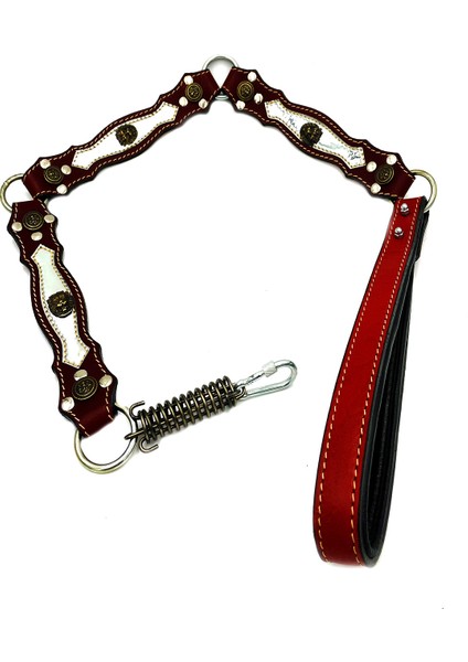 Aslan Başlı Deri Köpek Gezdirme Tasması Kırmızı 120 cm