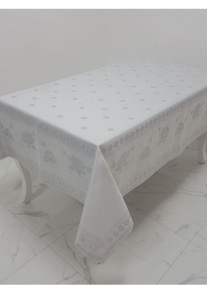 Nilüfer Lüx Jakar Kumaş Gri Masa Örtüsü Dikdörtgen 160x320 cm - 1090