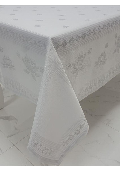 Nilüfer Lüx Jakar Kumaş Gri Masa Örtüsü Dikdörtgen 160x320 cm - 1090