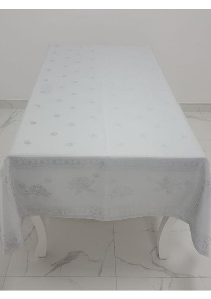 Nilüfer Lüx Jakar Kumaş Gri Masa Örtüsü Dikdörtgen 160x320 cm - 1090