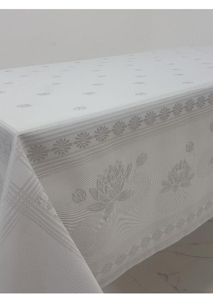 Nilüfer Lüx Jakar Kumaş Gri Masa Örtüsü Dikdörtgen 160x320 cm - 1090