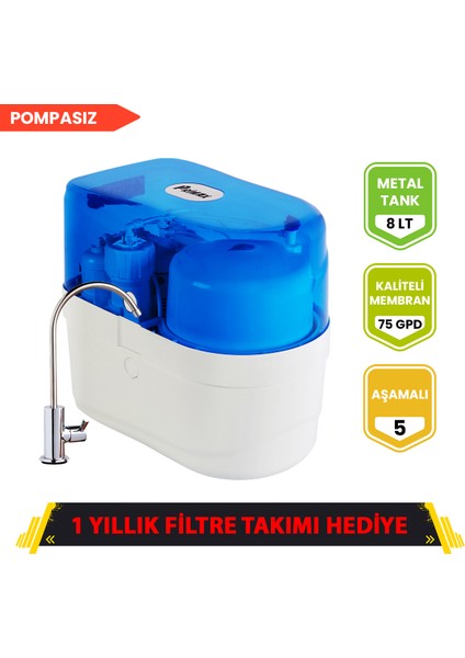 Pompasız Primax Su Arıtma Cihazı (Mavi) + 1 Yıllık Filtre Seti Hediyeli