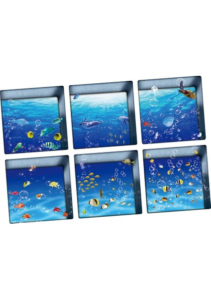 6'lı 13X13 cm 3D Etkisi Anti Kayma Su Geçirmez Küvet Sticker Balıklar (Yurt Dışından)