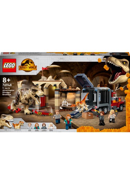 ® Jurassic World# T. rex ve Atrociraptor Dinozor Kaçışı 76948 - 8 Yaş ve Üzeri Çocuklar için Oyuncak Yapım Seti (466 Parça)