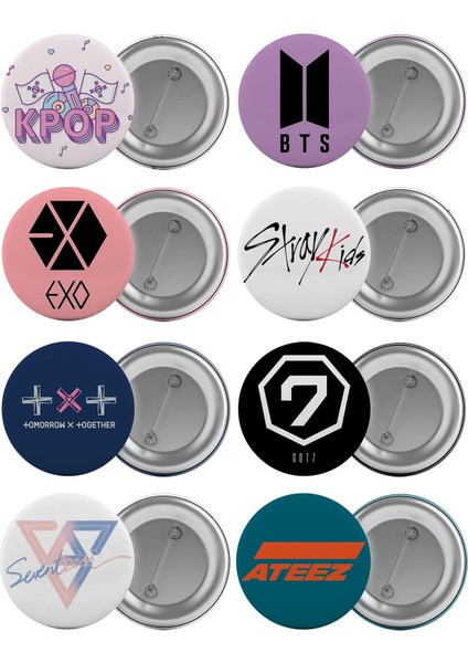 K-Pop Grupları-2 Çanta Rozeti Seti 8 Adet En Büyük Boy 5.8cm Iğneli Broş