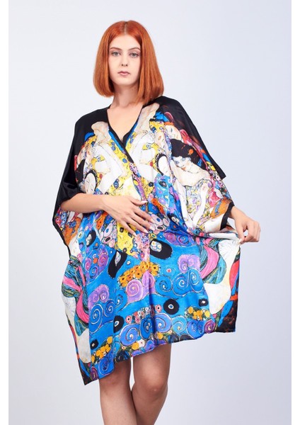 Kimono Ipek Mavi Kaftan Pareo Gustav Klimt