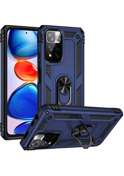 Case 4U Xiaomi Redmi Note 11 Pro Plus 5G Kılıf Çift Katmanlı Yüzüklü Manyetik Vega Kapak Lacivert