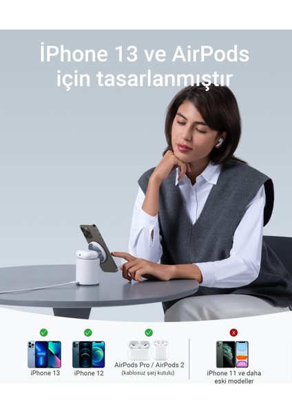 623 MagGo Kablosuz Şarj Cihazı Magsafe Uyumlu Stand Beyaz - B2568 (Anker Türkiye Garantili)