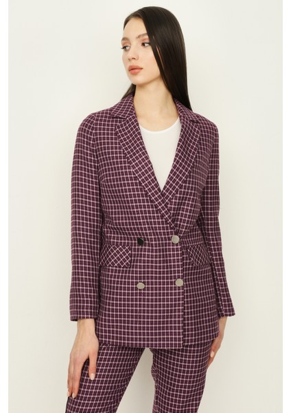 Kadın Mor Kareli Blazer Ceket