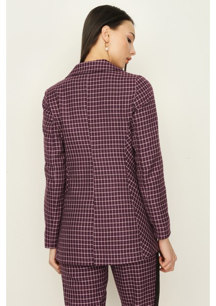 Kadın Mor Kareli Blazer Ceket