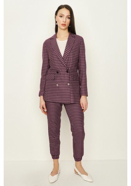 Kadın Mor Kareli Blazer Ceket