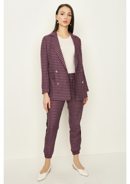 Kadın Mor Kareli Blazer Ceket