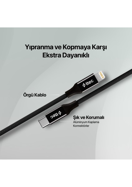 USB-C - Lightning Örgü Hızlı Şarj Kablosu 150CM.