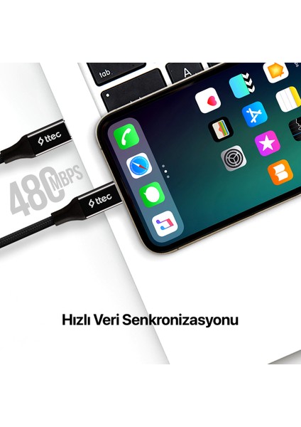 USB-C - Lightning Örgü Hızlı Şarj Kablosu 150CM.