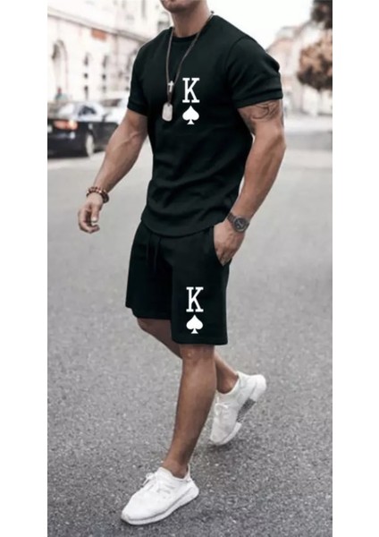 K Dijital Baskılı %100 Pamuk Ultra Hafif Ter Tutmayan Modern Erkek T-Shirt Şort Takımı