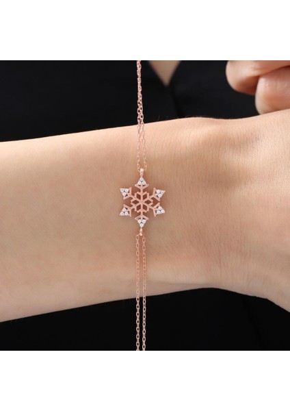 Bağlılık Kristali Rose Renk Kar Tanesi Gümüş Bileklik fiyatları