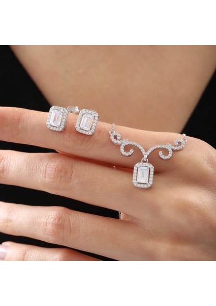 Pırlanta Montür Işıltılı Sade Güzellik Asalet Mührü Gümüş Mini Set