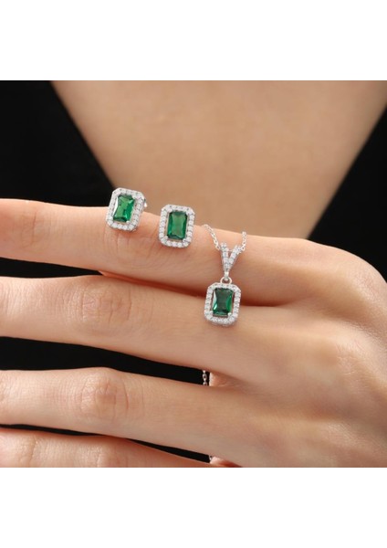 Pırlanta Montür Sade Güzellik Sentetik Zümrüt Sadelik Mührü Gümüş Mini Set