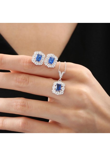 Pırlanta Montür Sentetik Safir Efsunu Sadelik Mührü Gümüş Mini Set