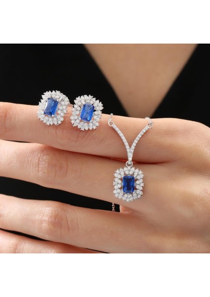 Pırlanta Montür Sentetik Safir Efsunu Zarafet Mührü Gümüş Mini Set