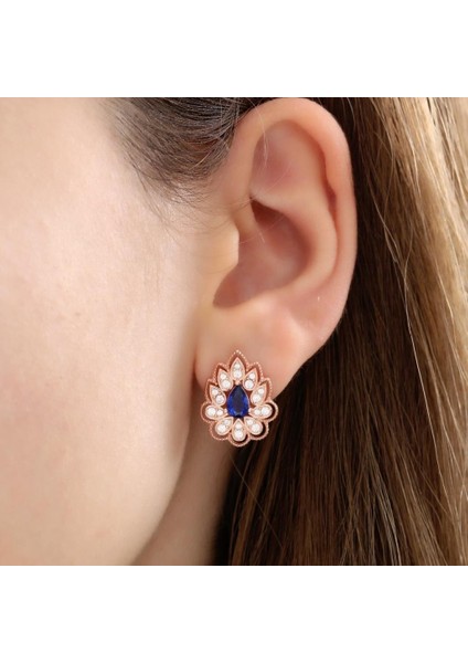 Pırlanta Montür Lotus Çiçeği Sentetik Safir Zarafet Mührü Rose Renk Gümüş Mini Set modelleri