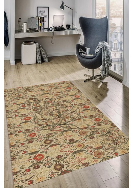 Woolly Antakya Stilli Çiçekli Halı (Makinada Yıkanabilir Kaymaz Dod Taban) - ES634