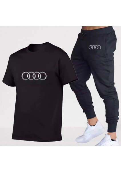 Audi Sembol Baskılı %100 Pamuk Ter Tutmayan Ultra Hafif Kısa Kollu Yazlık Erkek Eşofman Takımı