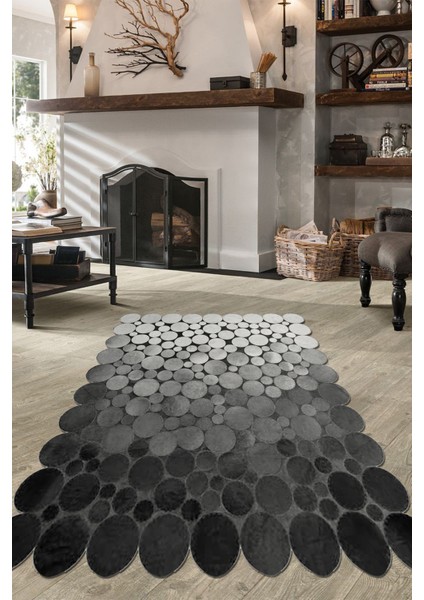 Woolly Daire Motifli Gri Lazer Kesim Halı (Makinada Yıkanabilir Kaymaz Dot Taban) - ES1168