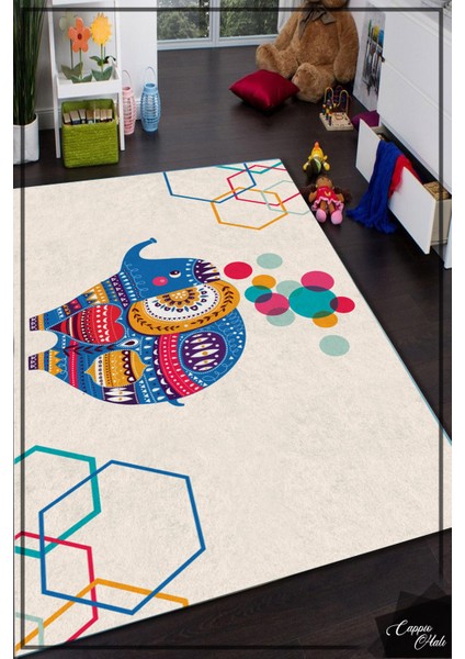 Woolly Fil Desenli Renkli Çocuk Odası Halısı (Makinada Yıkanabilir Kaymaz Dod Taban) - ES821