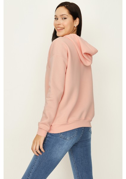 Select Moda Kadın Somon Kapüşonlu Şardonlu Sweatshirt