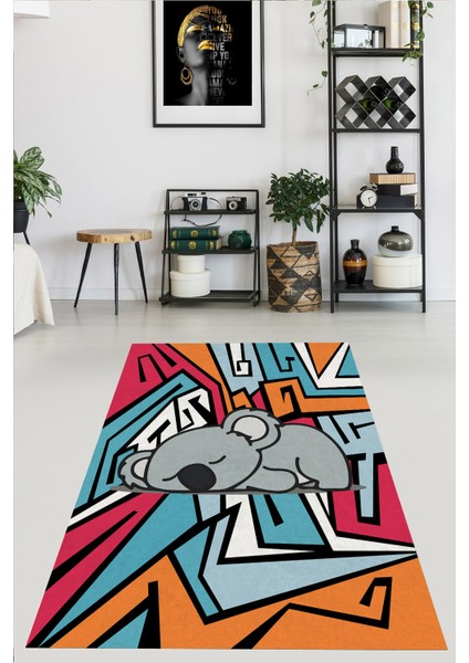 Woolly Grafitti Koala Desenli Halı (Makinada Yıkanabilir Kaymaz Dod Taban) - ES737
