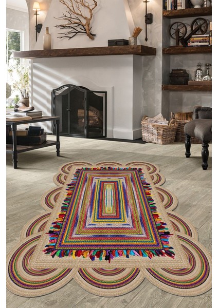 Woolly Jüt Renkli Lazer Kesim Halı (Makinada Yıkanabilir Kaymaz Dot Taban) - ES1153