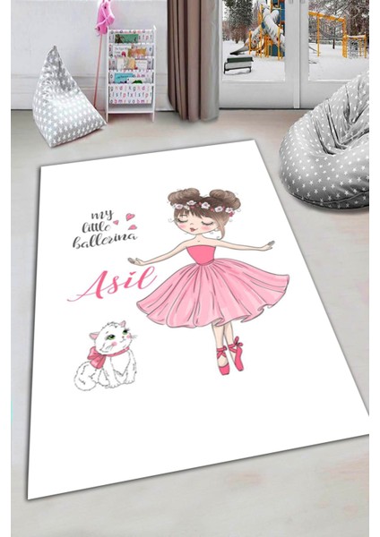 Woolly Kız Desenli Çocuk Odası Halısı (Makinada Yıkanabilir Kaymaz Dot Taban) - ES1171