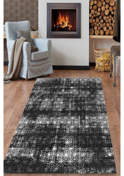 Woolly Kristal Desenli Antrasit Halı (Makinada Yıkanabilir Kaymaz Dot Taban) - ES1275