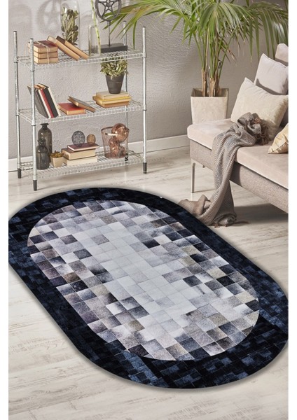 Esta Blok Desenli Oval Halı (Makinada Yıkanabilir Kaymaz Dot Taban) - ES1300-2