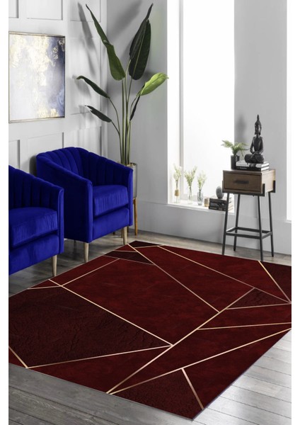Esta Gold Prizma Desenli Bordo Halı (Makinada Yıkanabilir) - HP39