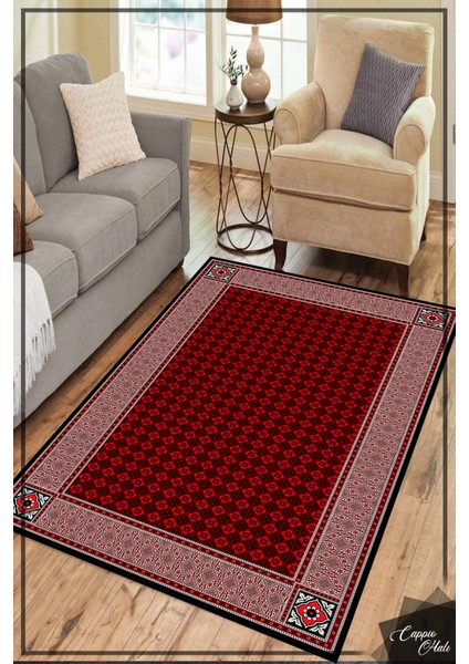 Esta Kırmızı Motifli Kilim Desenli Halı (Kaymaz Dod Taban Makinada Yıkanabilir 160X250) - ES646