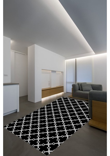 Esta Siyah Beyaz Zincir Desenli Halı (Makinada Yıkanabilir) - HP36